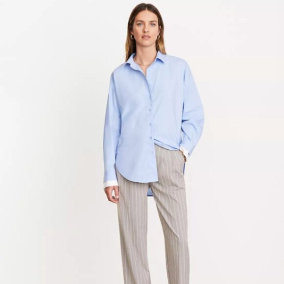 LOFT Versa Poplin Oversized Double Cuff Button Down Tunic Shirt Size Medium M - Picture 2 of 10